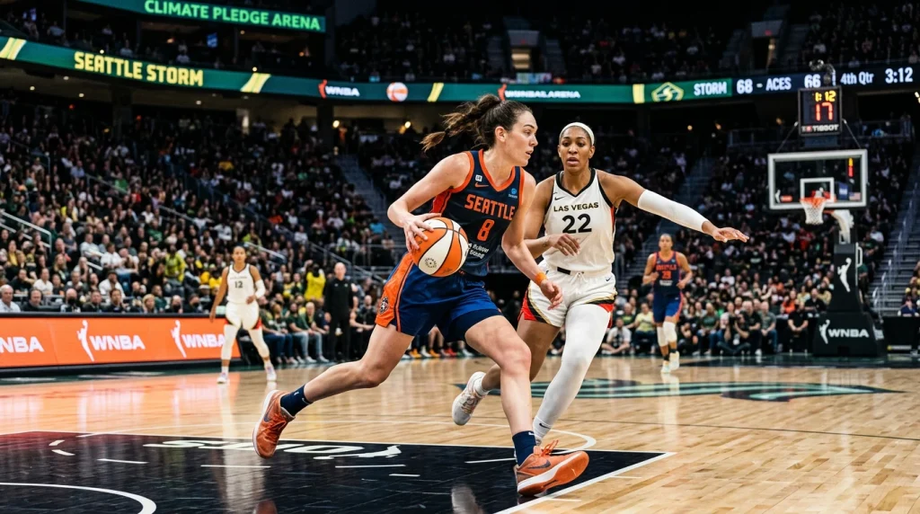 Jogadora de basquetebol feminino em ação durante jogo profissional