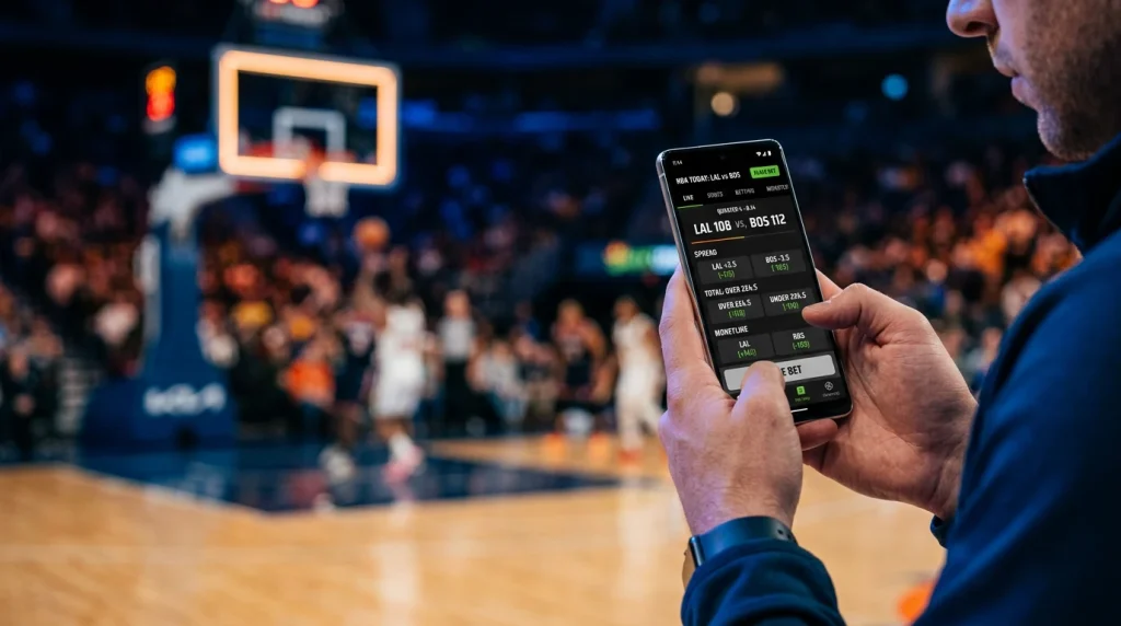 Tabela de mercados de apostas em basquetebol com linhas de handicap e totais de pontos